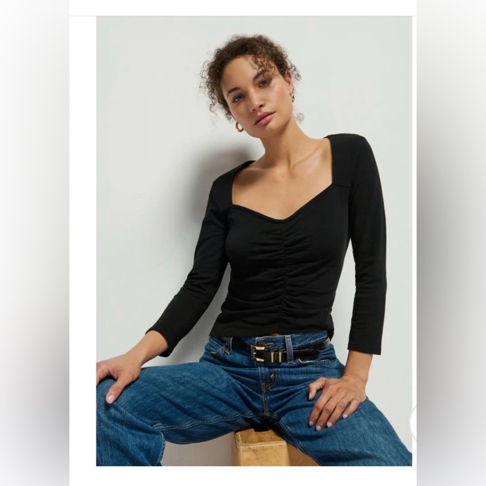 NATION LTD - MIKAELA ruched square sweetheart neckline TOP black large $124